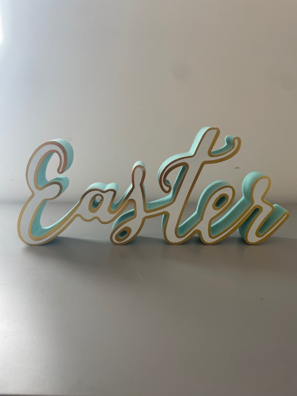 Easter Script Sign in Mint and White with Gold Trim